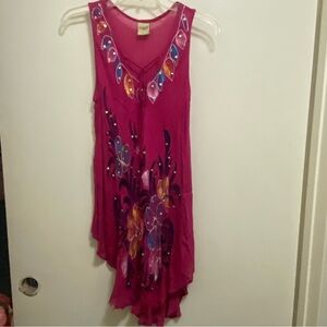 California Breeze Womens Sheer Hot Pink Tank Top L 48” Floral Print With Sequins